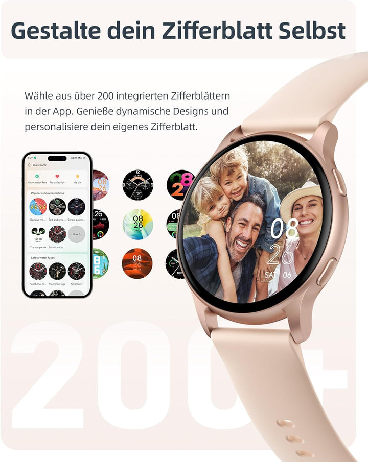 Smartwatch Damen mit Telefonfunktion, 5ATM Wasserdicht Schwimmuhr, 44 mm Fitnessuhr Damen mit 100+ S