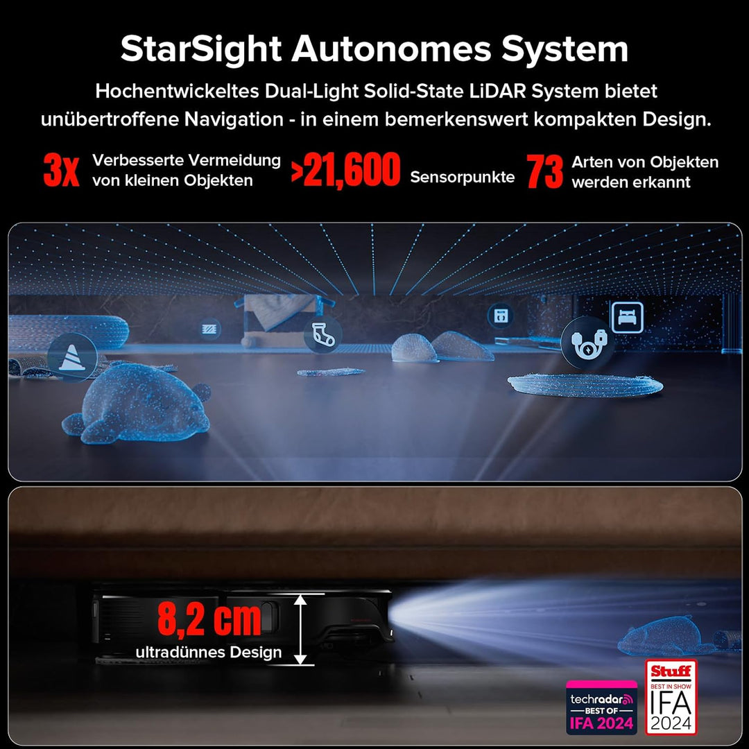 roborock Qrevo Slim Saugroboter mit Wischfunktion – 8,2 cm Ultra-Slim Design, StarSight™ 3D ToF Navi