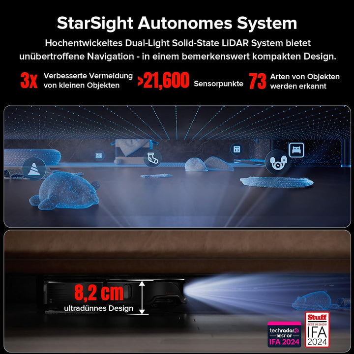 roborock Qrevo Slim Saugroboter mit Wischfunktion – 8,2 cm Ultra-Slim Design, StarSight™ 3D ToF Navi