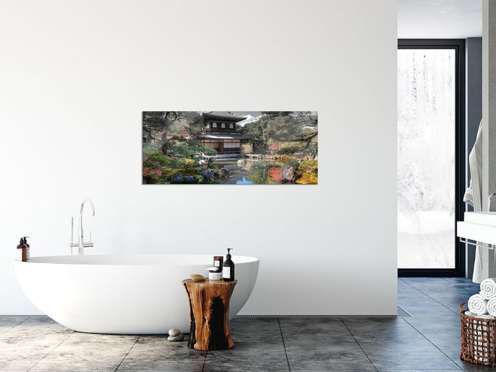 Glasbild Panorama | Wandbild aus Echtglas | Ginkaku-ji-Tempel in Kyoto | 100x40 cm | inkl. Aufhängun