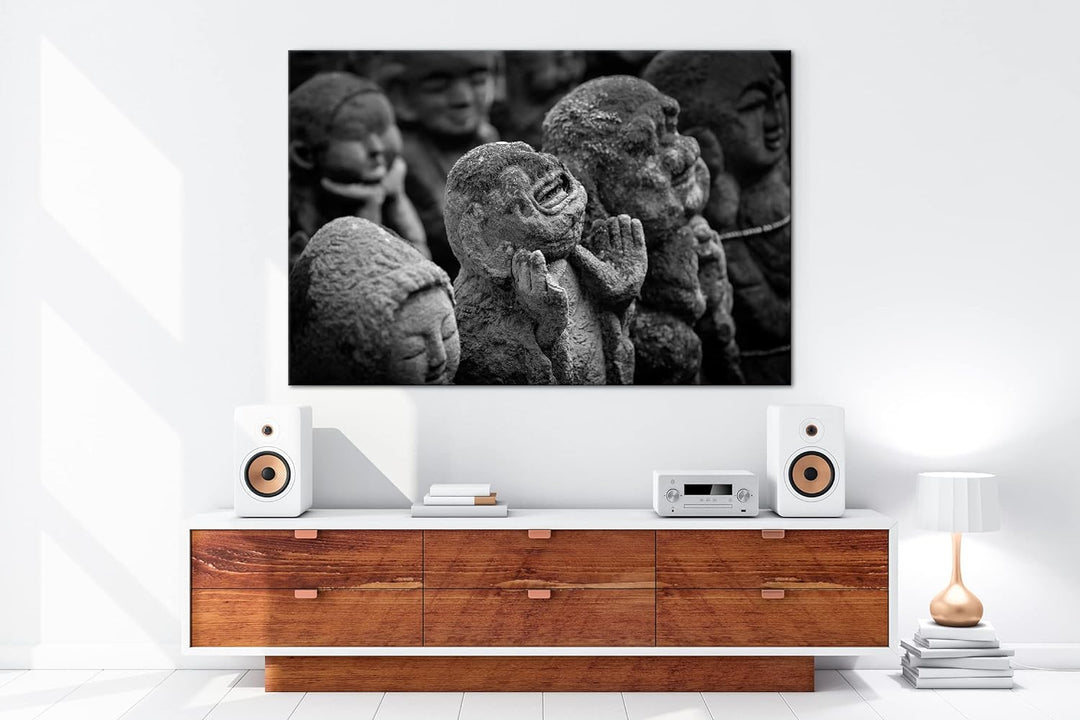 deyoli lustige, mit Moos bedeckte Buddha-Statue Effekt: Schwarz&Weiss,Format: 80x60 als Leinwandbild