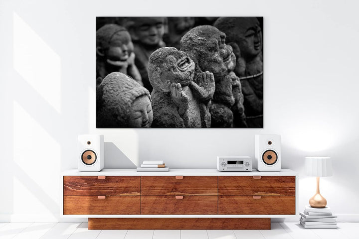 deyoli lustige, mit Moos bedeckte Buddha-Statue Effekt: Schwarz&Weiss,Format: 80x60 als Leinwandbild