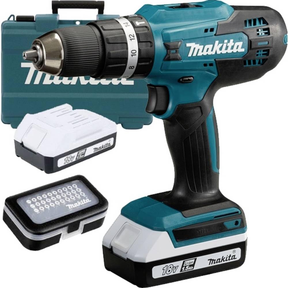 Makita HP488D011 Akku-Schlagbohrschrauber 18 V 1.5 Ah Li-Ion inkl. 2. Akku, inkl. Ladegerät, inkl. K