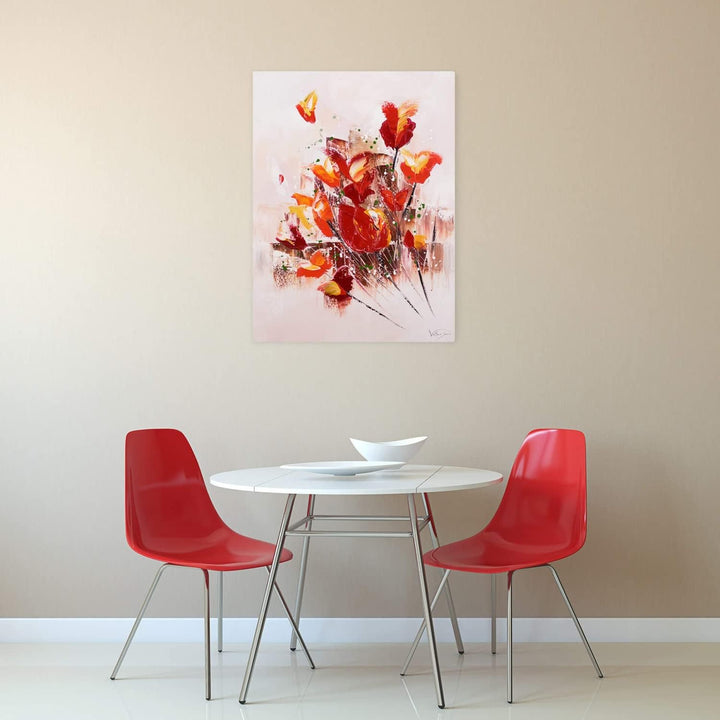 KunstLoft Leinwandbild | 100% HANDGEMALT | 60x80cm | Gemälde 'Temper is a Weapon' | Mohnblumen | Rot