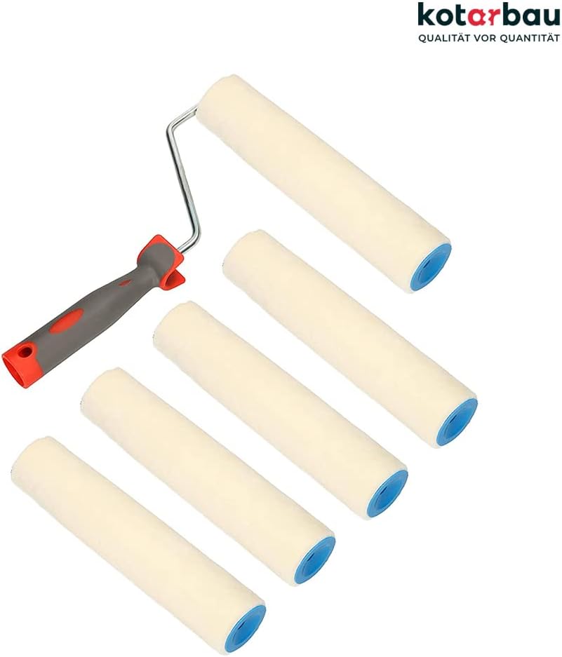 KOTARBAU 5er Set Velours-Farbroller 250 mm mit Gummigriff Farbwalze Pinsel Walzenbürste Rollerwalze
