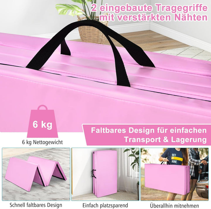 COSTWAY 240 x 120 x 5 cm Weichbodenmatte, Gymnastikmatte klappbar, Yogamatte mit Klettverschluss und
