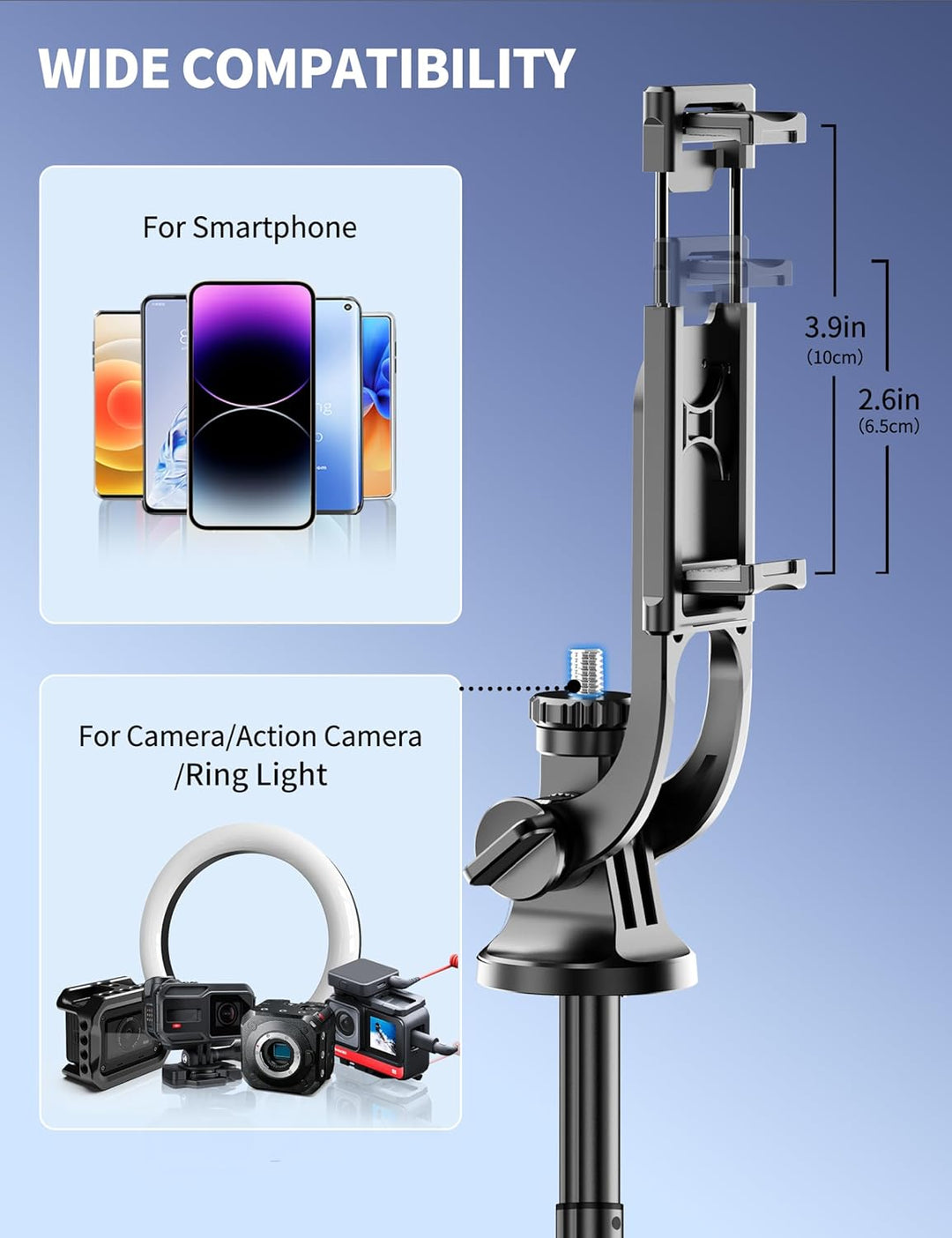 179cm Handy Stativ für Smartphone, Stabil und Tragbar Aluminium Selfie Stick Stativ, Handystativhalt