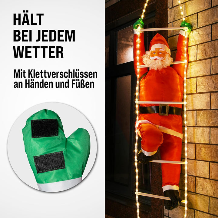 MONZANA® LED Weihnachtsmann Leiter XXL 240cm In-/Outdoor Timer 8 Leuchtfunktionen Fernbedienung dimm