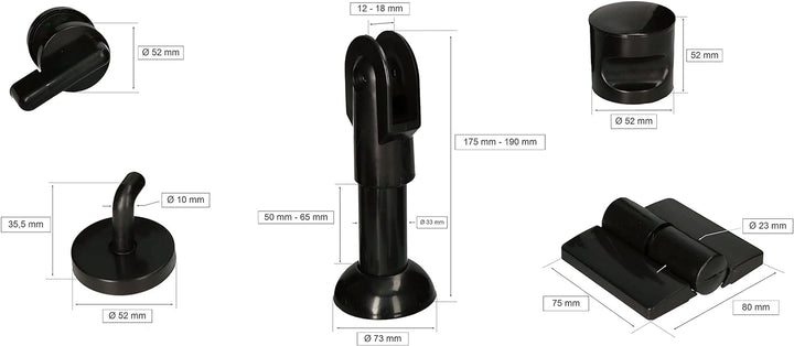 KOTARBAU® BESCHLÄGE FÜR WC-KABINEN/UMKLEIDEKABINEN SCHWARZ RECHTS, Rechts