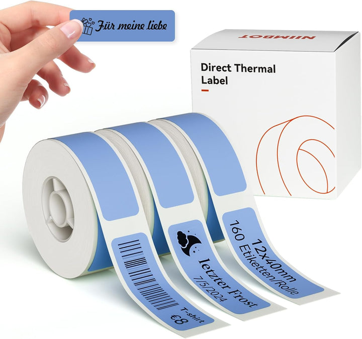NIIMBOT Etiketten Selbstklebender Etikettenband für D110/D11/D101 Etikettendrucker, 12 x 40mm (0,47'