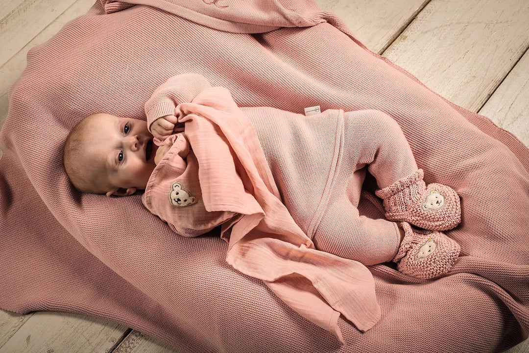 Steiff Unisex Baby Basic Decke Strick GOTS, Silver Pink