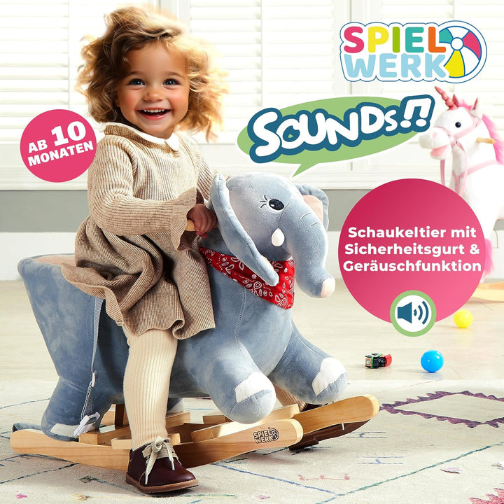 DEUBA® Schaukelelefant Schaukeltier Plüsch Schaukel Wippe Pferd Einhorn Kinder Baby Spielzeug Sound-