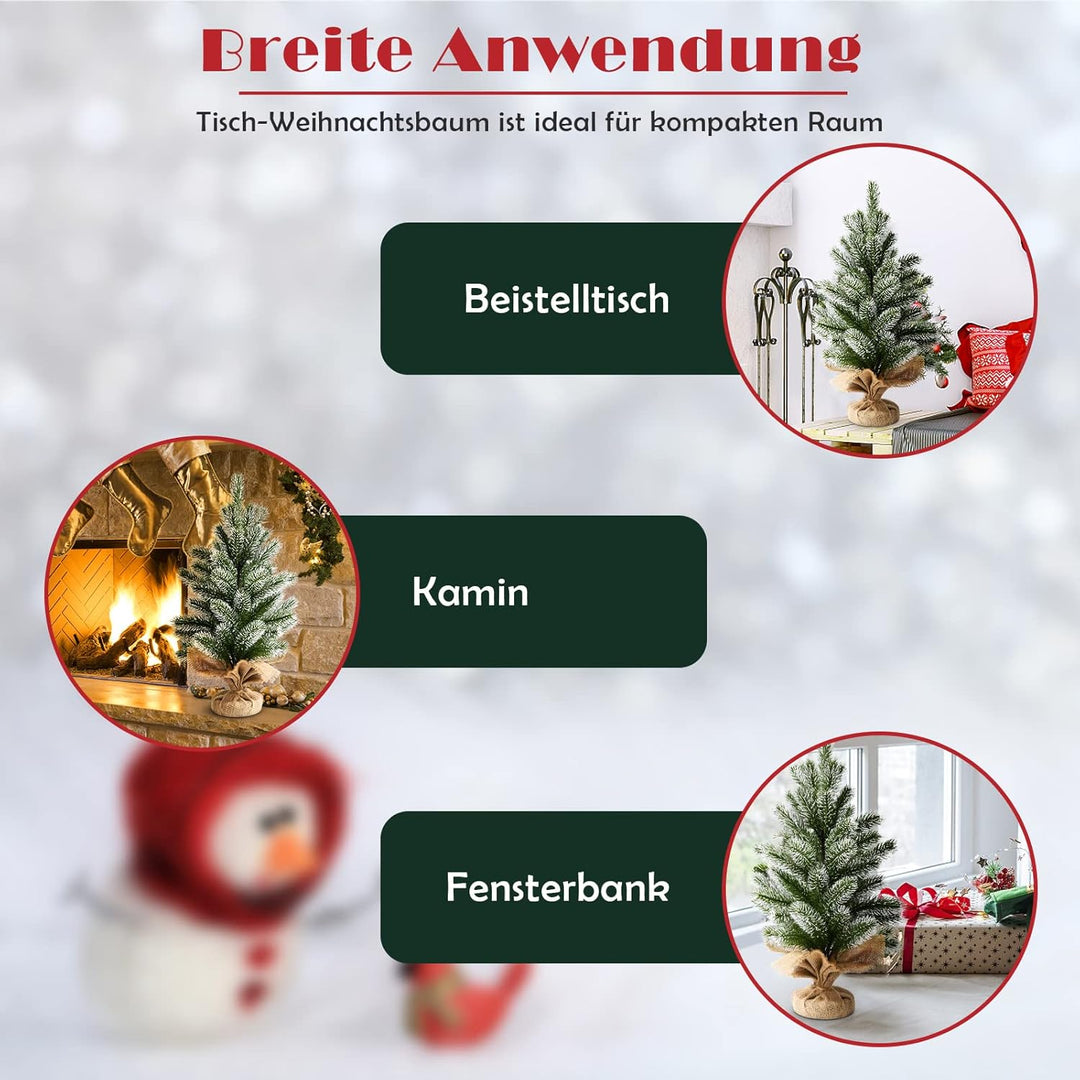 COSTWAY 50 cm Mini künstlicher Weihnachtsbaum, Kleiner Tannenbaum, Tisch-Christbaum mit Schnee, 55 Z