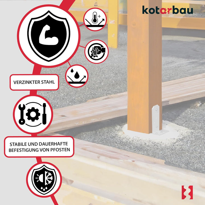 KOTARBAU® 2 Stk. Pfostenträger 70 mm TT Feuerverzinkt Stahl Pfostenträger zum Aufdübeln Betonanker f