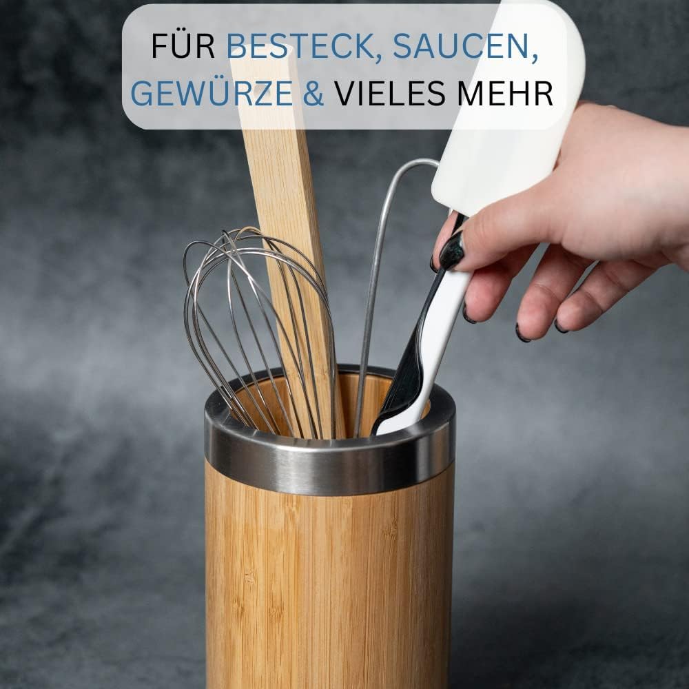 Westmark Utensilienhalter/Küchen-Organizer, rund, mit Edelstahlrand, Masse: ø10 x 16 cm, Bambus/Edel