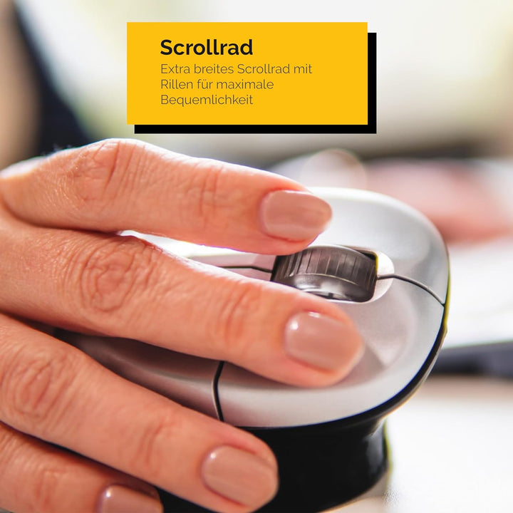 BakkerElkhuizen Grip Mouse Wireless, Ergonomische vertikale Maus, Rechtshänder, Kabellos, Silber/Sch