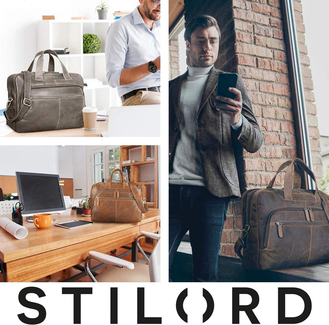 STILORD 'Lias' Echtleder Umhängetasche für Herren - Stilsicher ins nächste Meeting Mittel - Braun, M