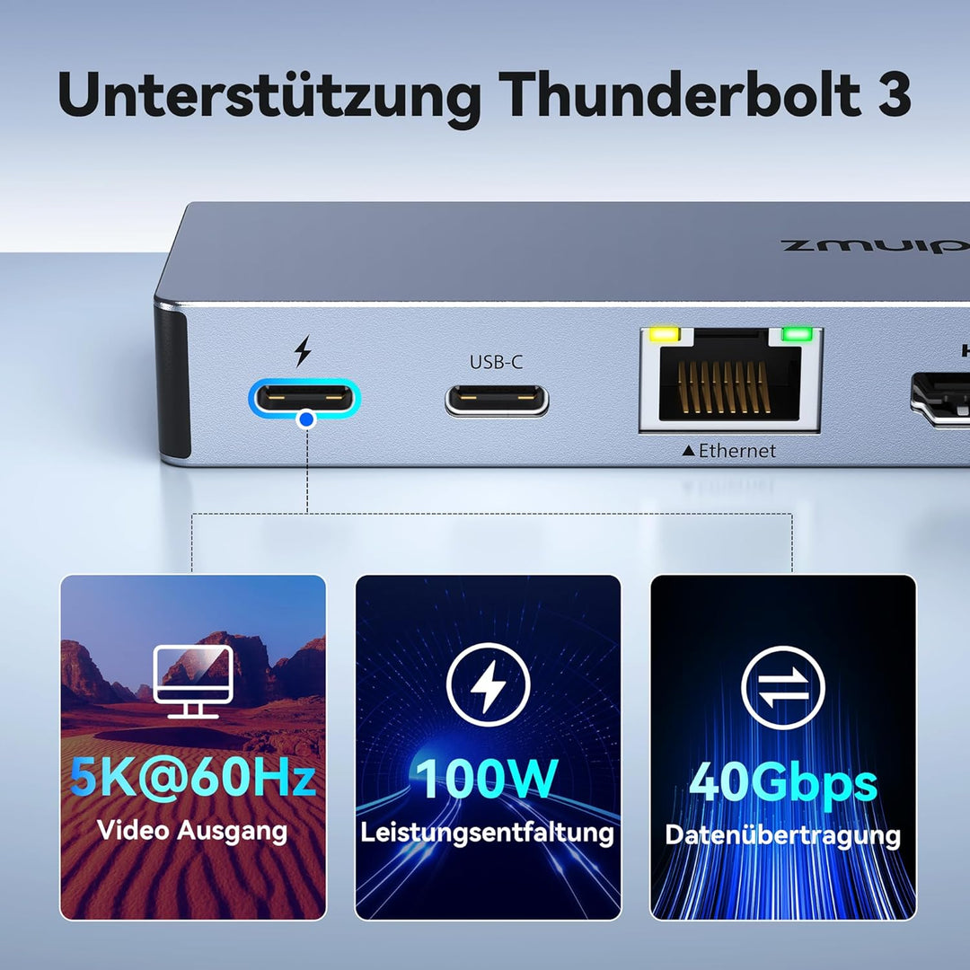 USB C Adapter, USB C Hub mit 4K HDMI, USB 3.0, USB 2.0, Ethernet LAN, SD/TF Kartenleser, Thunderbolt