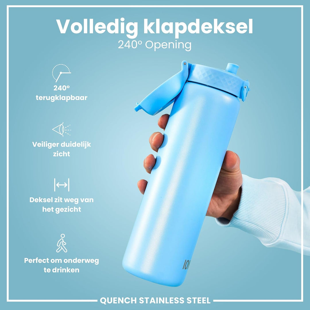 Ion8 1 Liter Edelstahl Trinkflasche, Auslaufsicher, Einhandöffnung, Sichere Verriegelung, Spülmaschi