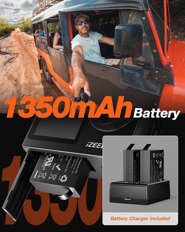 iZEEKER Action Cam 4K 24MP, Unterwasserkamera 40M Wasserdicht mit EIS,Dual-Screen-Kamera, Touchscree
