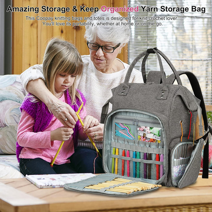 Coopay Multifunktion Stricktasche Rucksack, Reise Häkeltasche mit 6 Garnösen, Grosse Garnaufbewahrun