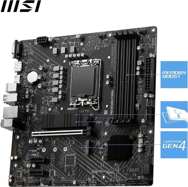 MSI PRO B760M-P DDR4 Mainboard, Micro-ATX - Unterstützt Intel 12th & 13th Gen Core Prozessoren, LGA
