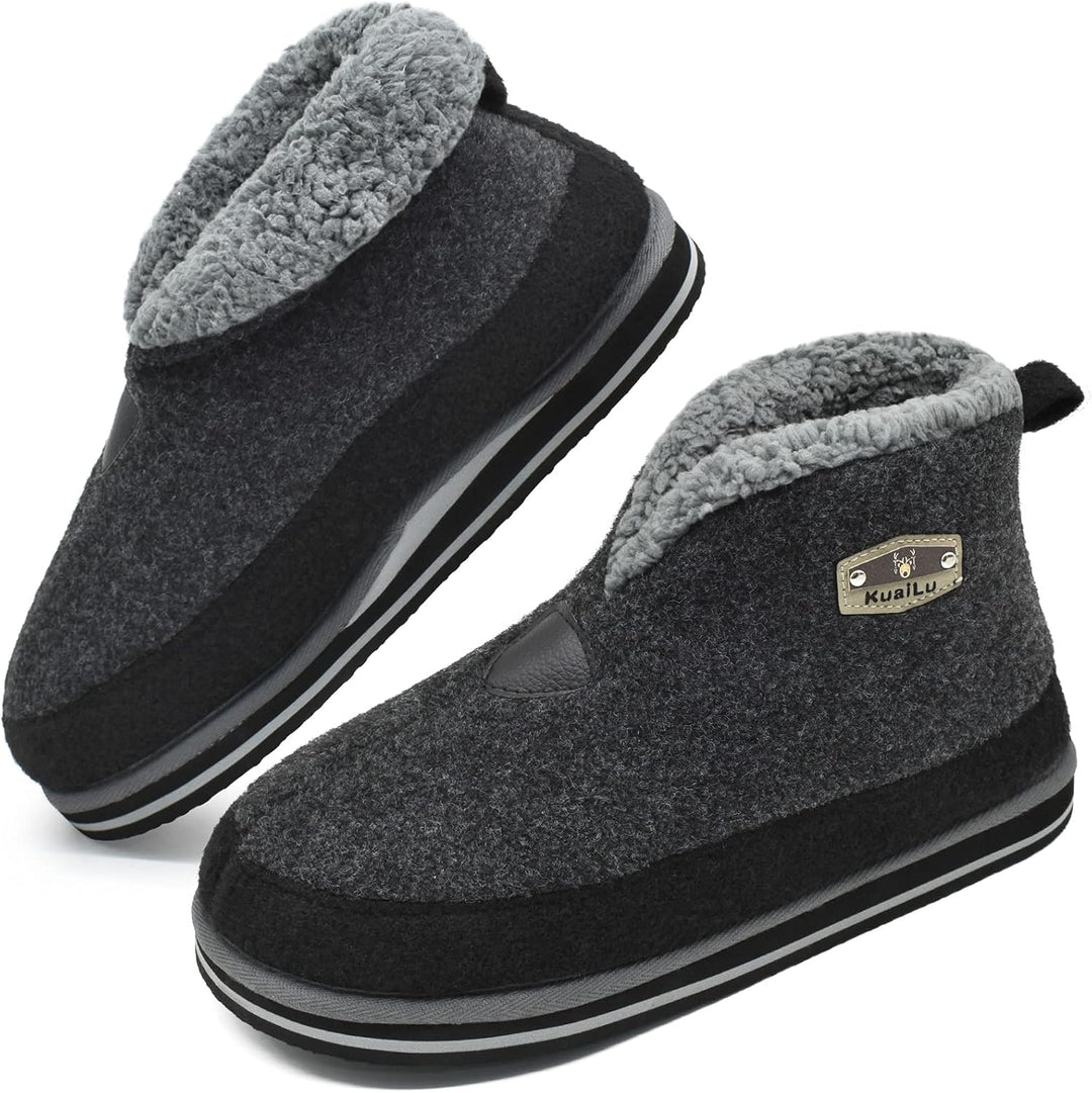 KuaiLu Hausschuhe Boots Herren Winter Filz Hausstiefel Warm Plüsch Flauschige Fell Hüttenschuhe Kusc