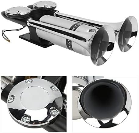 Lufthupe für LKW, 12V/24V 300dB Dual Trompete Super Loud Train Hupe Kit, Chrom-Zink-Autohupe für All