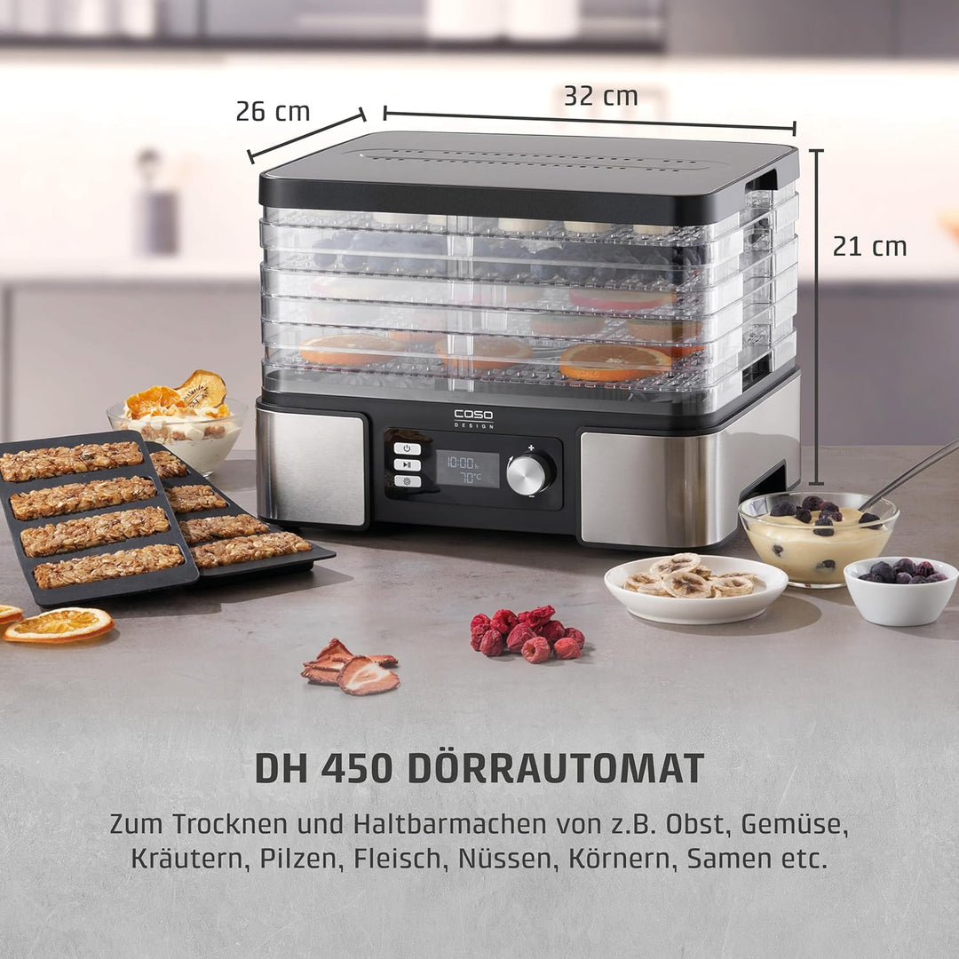 Caso DH 450 Dörrautomat, zum Trocknen und Haltbarmachen von z.B. Obst, Gemüse, Kräutern etc., Temper