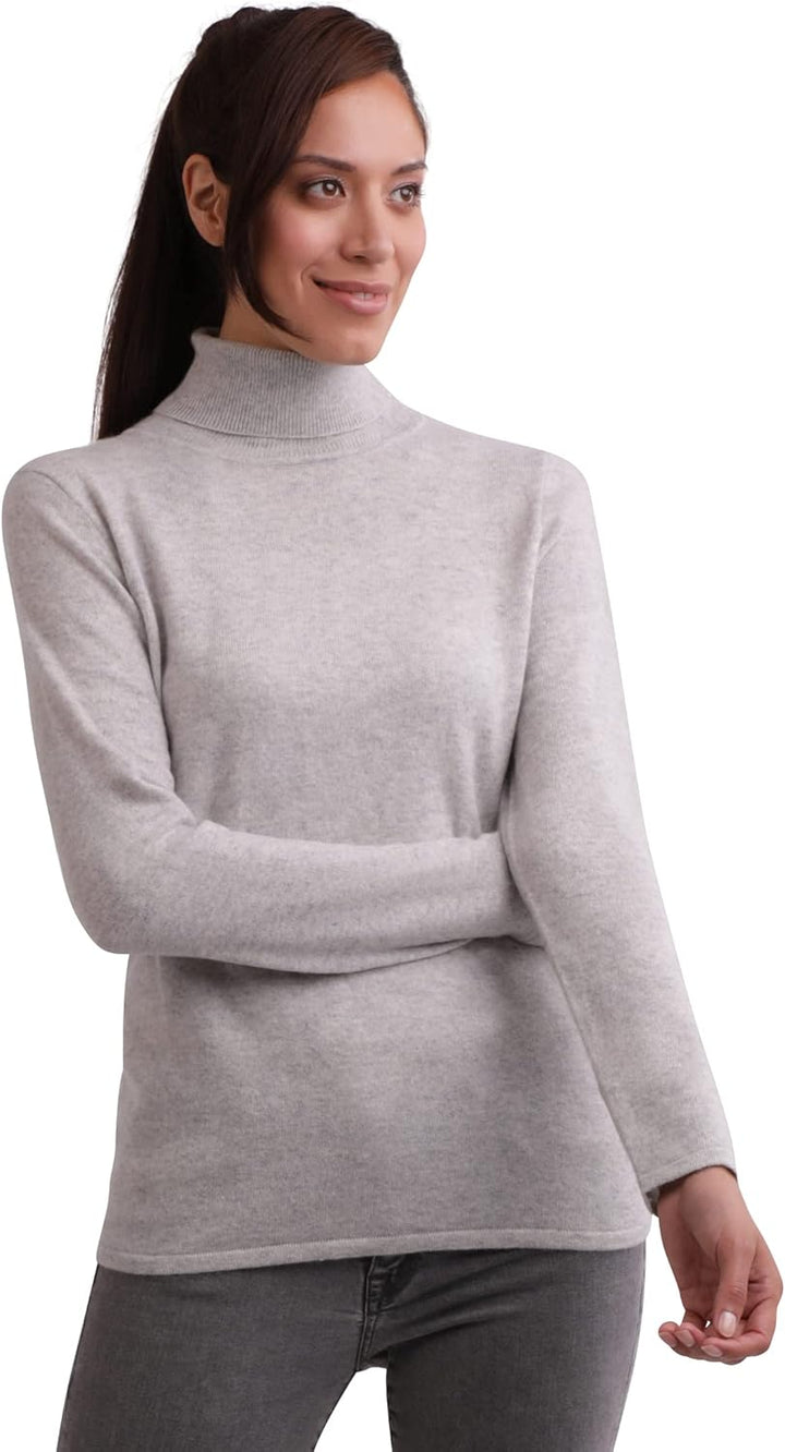 CASH-MERE.CH 100% Kaschmir Damen Pullover | Sweater Rollkragen 2-fädig S Hellgrau, S Hellgrau