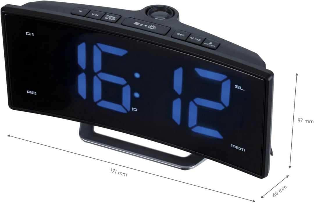 ROXX Radiowecker UKW Radio mit Projektion Jumbo Display 2 Weckzeiten Uhrenradio CR302P