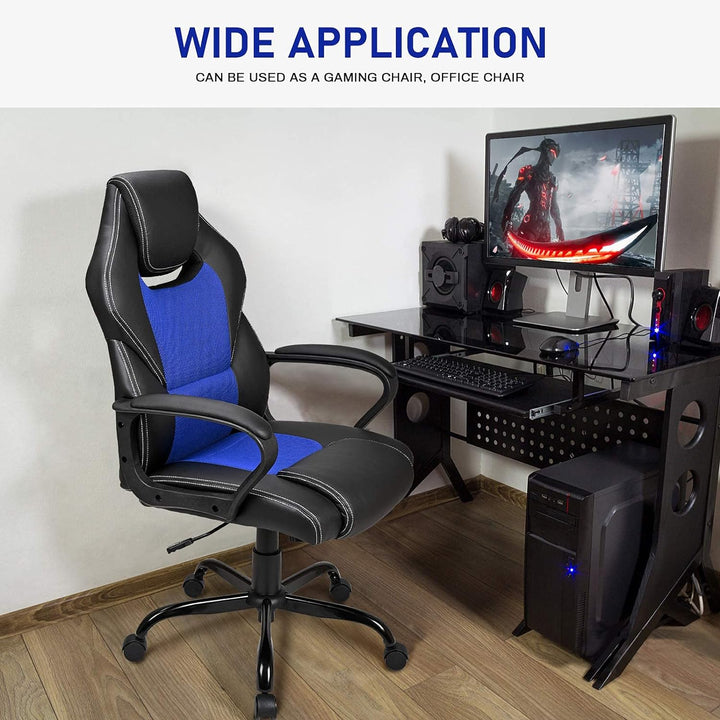 BASETBL bürostuhl Racing Gaming Stuhl schreibtischstuhl, Holzwerkstoff, Blau,