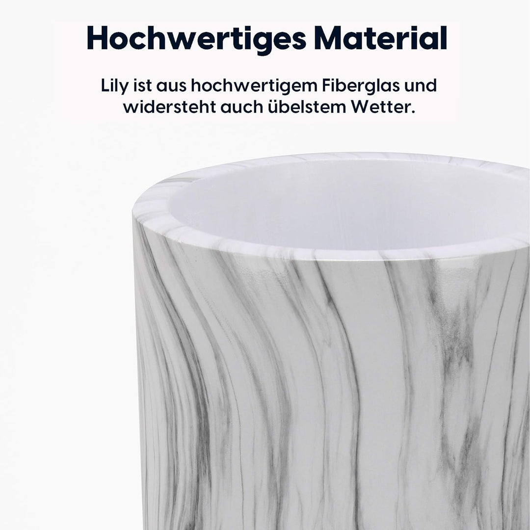 wuuhoo I Pflanzkübel Lily in weisser Marmoroptik mit Pflanzeinsatz I Wetterfest für Innen und Aussen