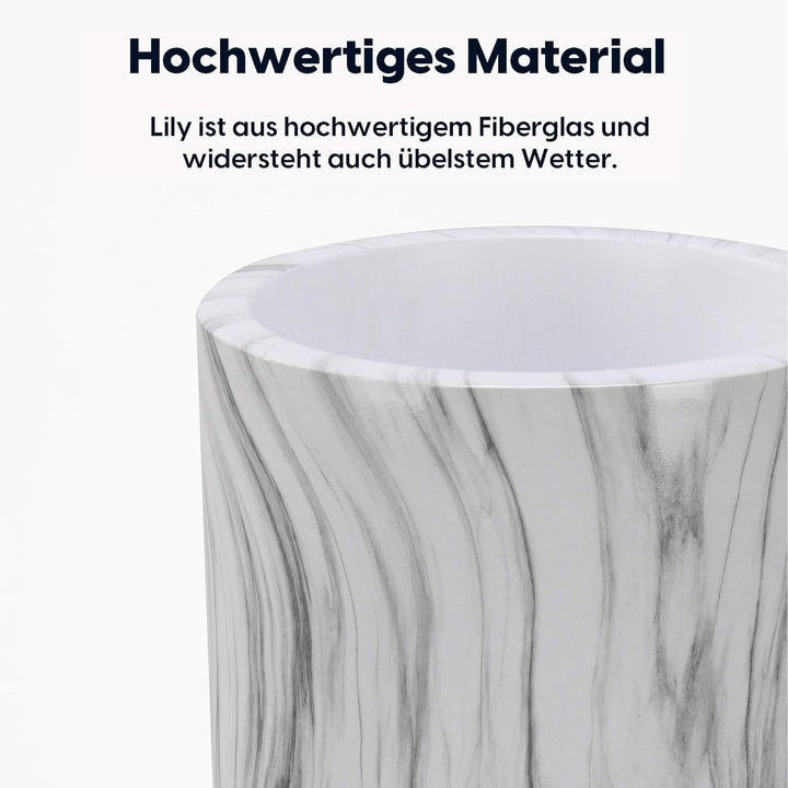 wuuhoo I Pflanzkübel Lily in weisser Marmoroptik mit Pflanzeinsatz I Wetterfest für Innen und Aussen
