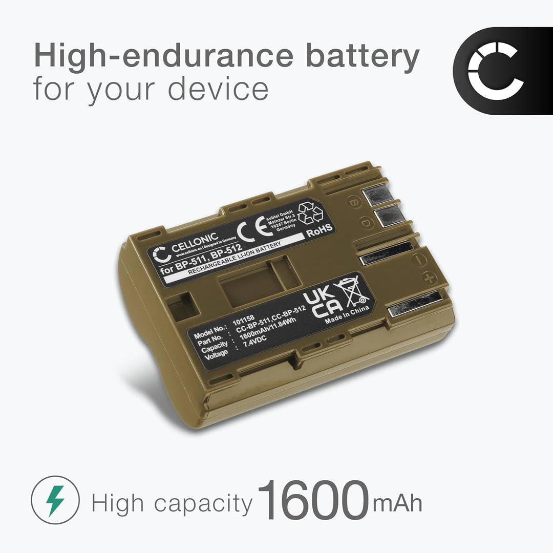 CELLONIC 2X Kamera Ersatzakku BP-511,-512,-514,BP-508 für Canon EOS 5D EOS 50D, EOS 40D, EOS 30D 300