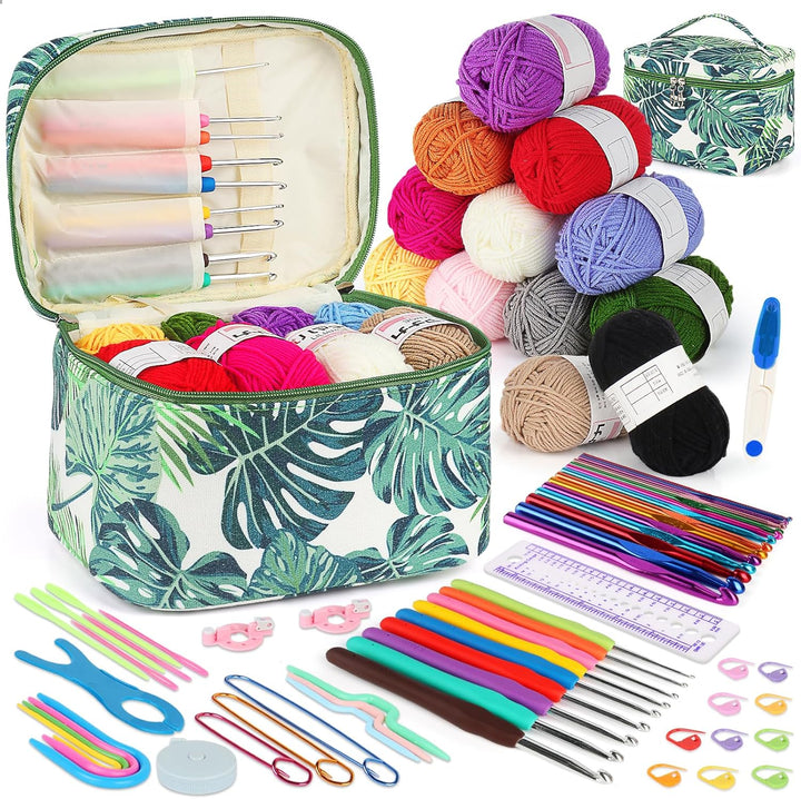 Coopay Häkelnadel Set, Tragbar Häkelset für Anfänger, Bunte Metall Häkelnadel und TPR Häkelnadeln mi