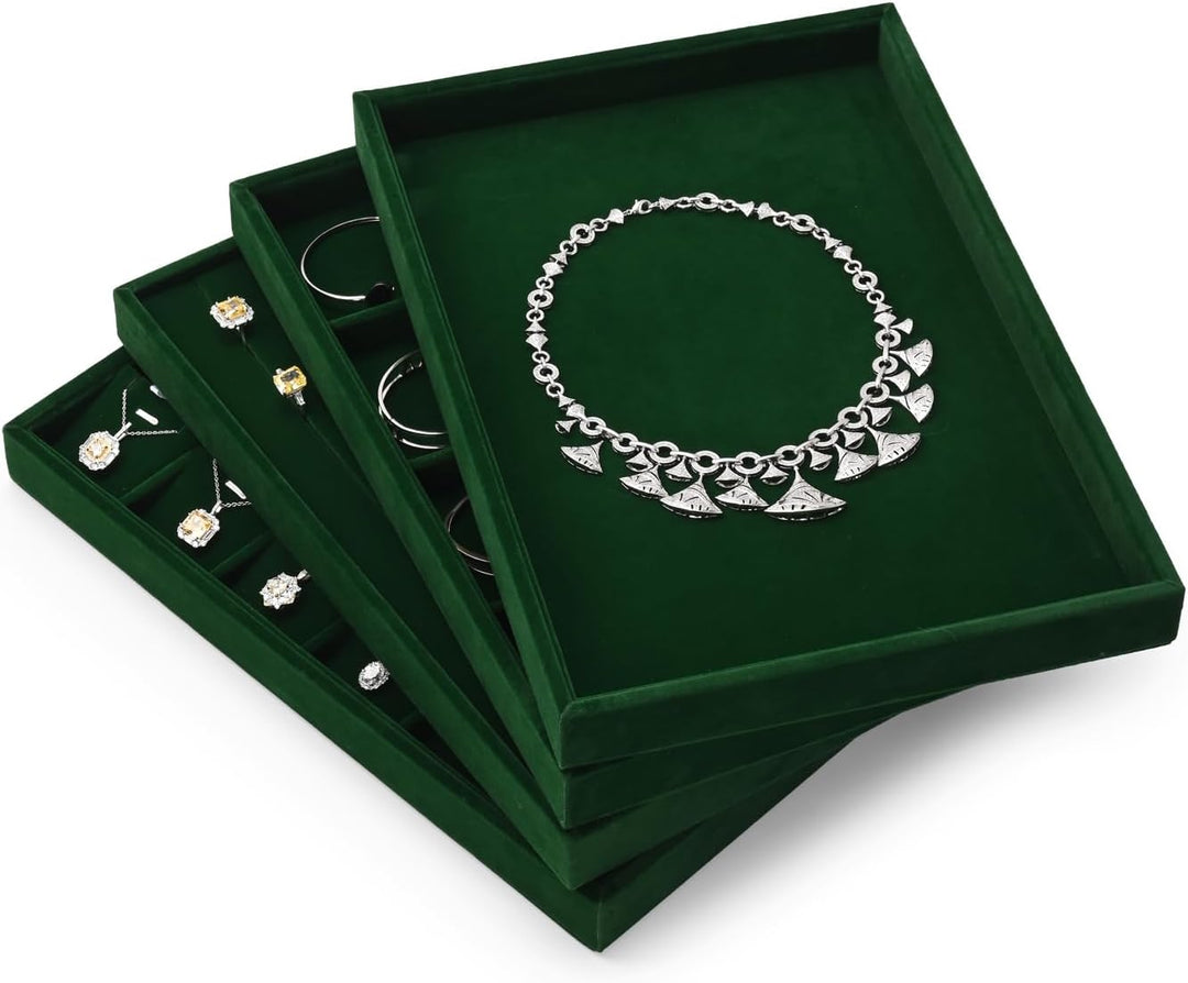 Oirlv Jahrgang Grün Samt Schmuck 12 Grids Schmucktablett,Schmuckschatulle Schmuckaufbewahrung Schmuc