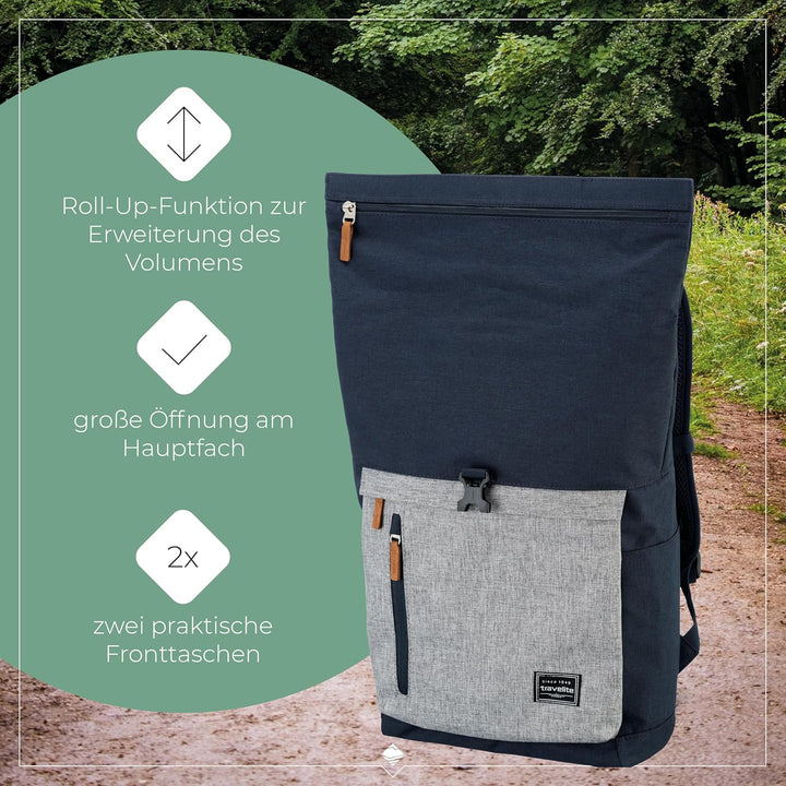travelite Handgepäck Rucksack mit Laptop Fach 15,6 Zoll, Gepäck Serie BASICS Daypack Rollup: Praktis