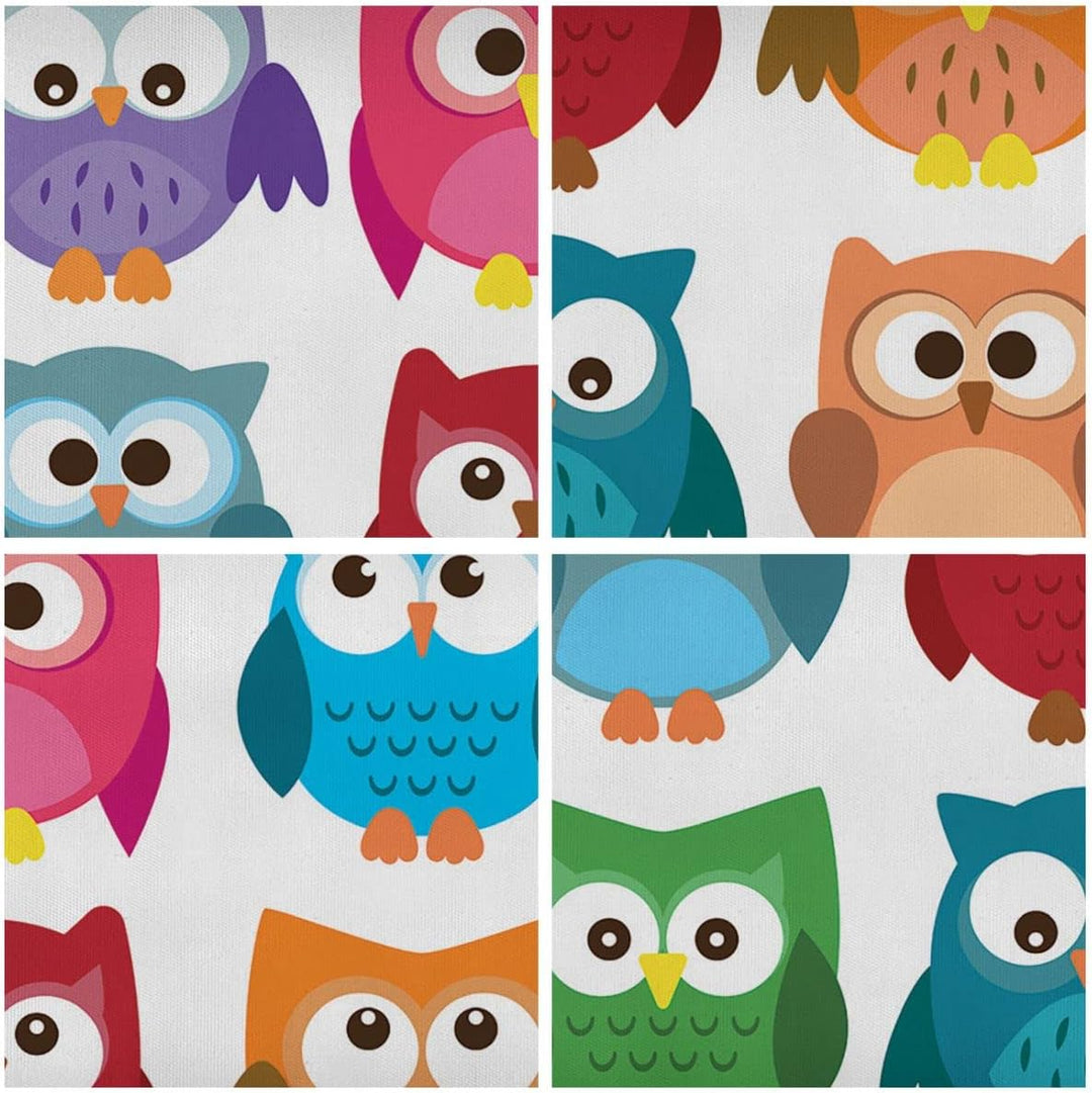 Bilder auf Leinwand 100x70cm Leinwandbild Eulen Bunt Kinder Zeichnung Gross Wanddeko Bild Schlafzimm