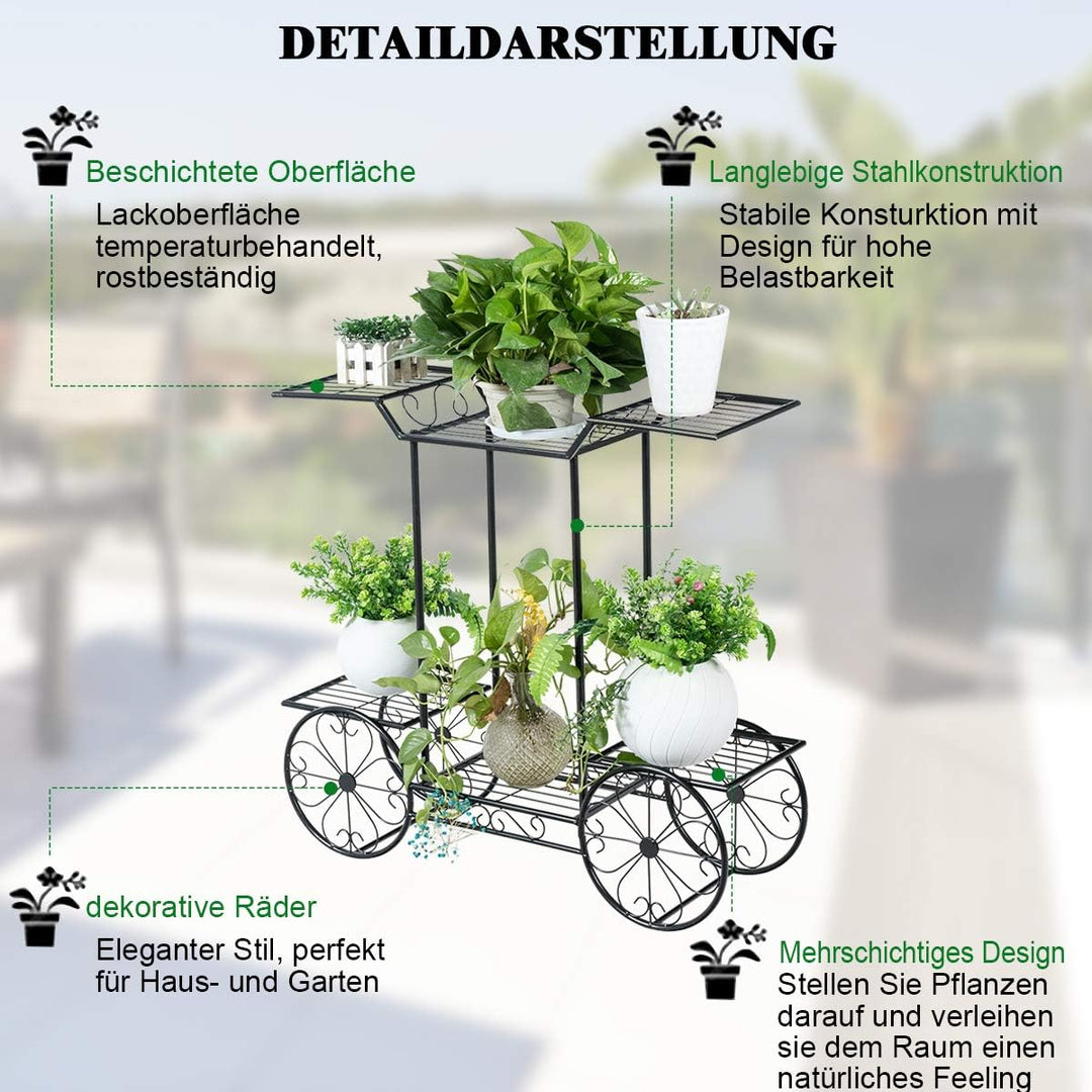 COSTWAY Pflanzenregal Metall, Blumenregal schwarz, Blumenständer mit 6 Ablagen, Pflanzenhalter für d