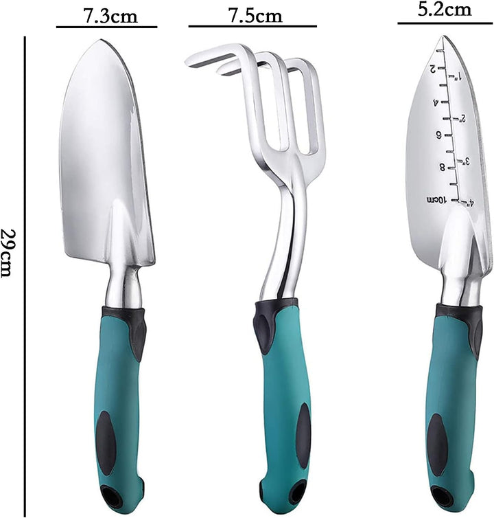 BIGP 3 Stücke Gartengerät Set, Gartenwerkzeug Set aus Aluminiumguss mit Handkelle, Pflanzkelle, Hark