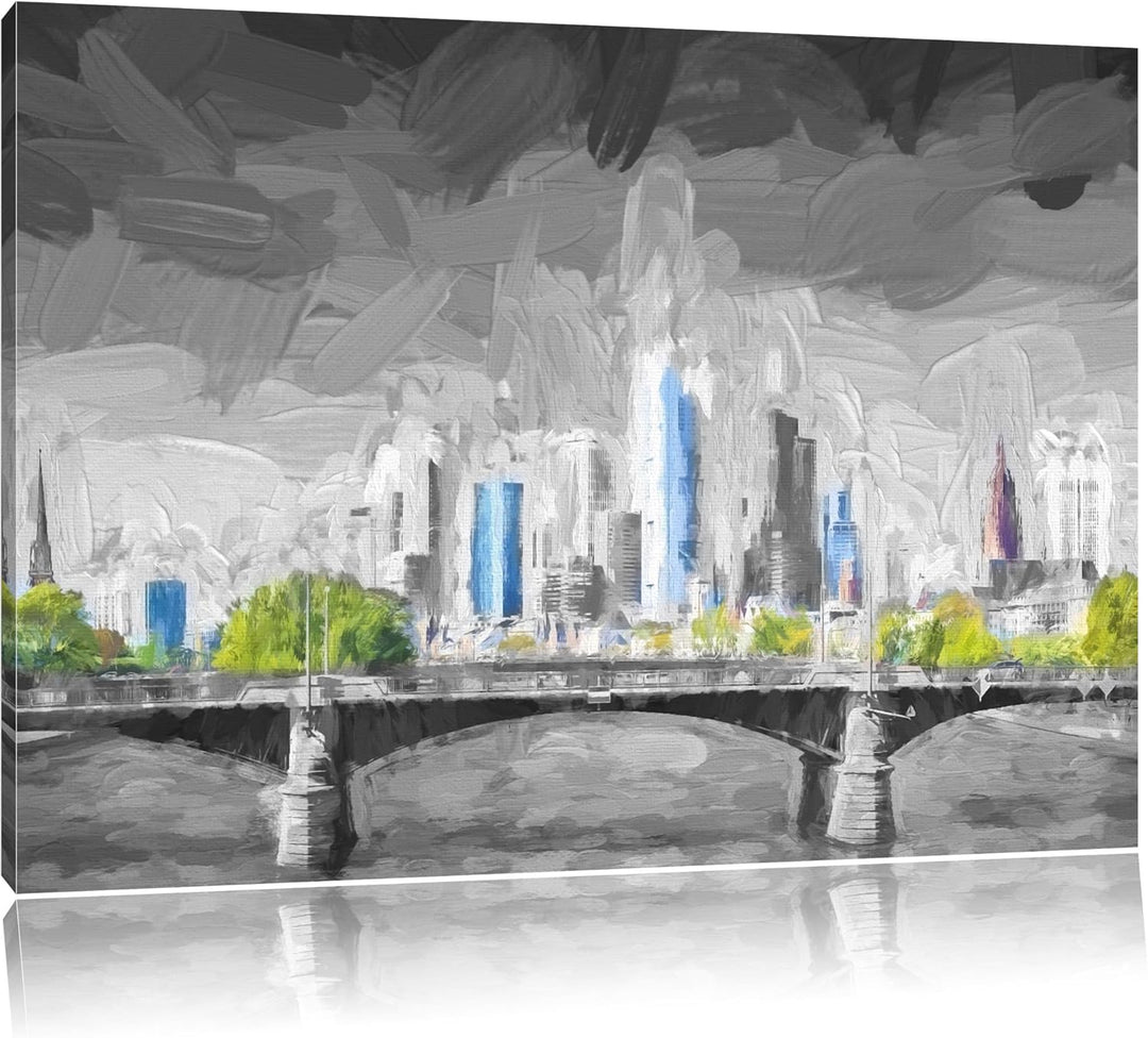 herrliche Skyline von Frankfurt am Main Format: 100x70 auf Leinwand, XXL riesige Bilder fertig gerah