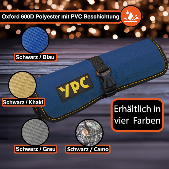 YPC VarioRoll L – 45x32cm, 10 Steckfächer und 4 Halteschlaufen, Werkzeugtasche rollbar, Messertasche