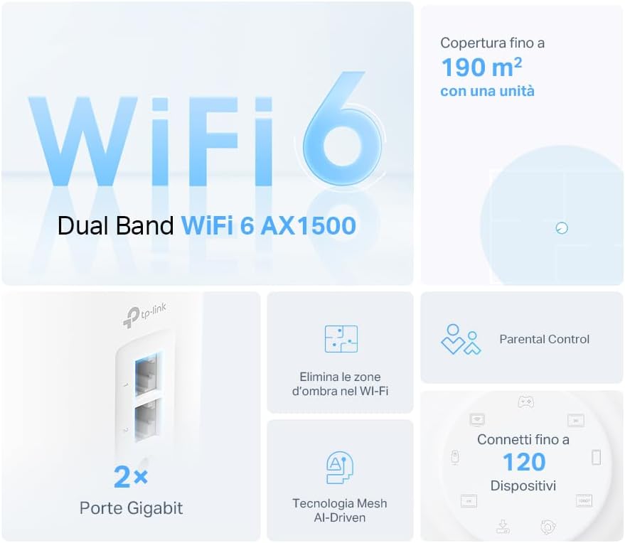 TP-Link Deco X10 Mesh WLAN Set (1 Pack), Wi-Fi 6 AX1500 Dual Band Repeater & Router, 2X Gigabit Port