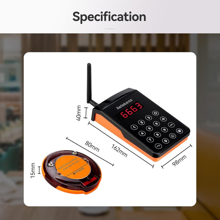 Retekess TD156 Pager Rufsystem, Pager Pieper, 800M Lange Distanz, IP67 Wasserdicht, 500mAh Akku, Ser