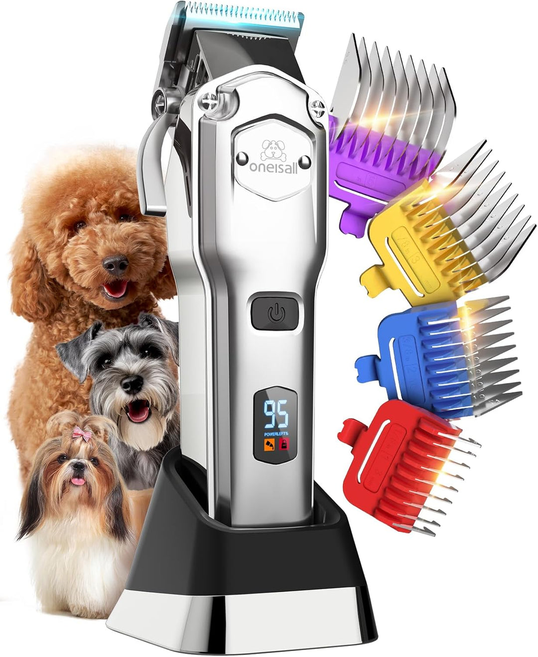 oneisall Leise Hundeschermaschine mit Metall-Fรผhrungskamm, prof. Kabelloses Schermaschine Hund Katze