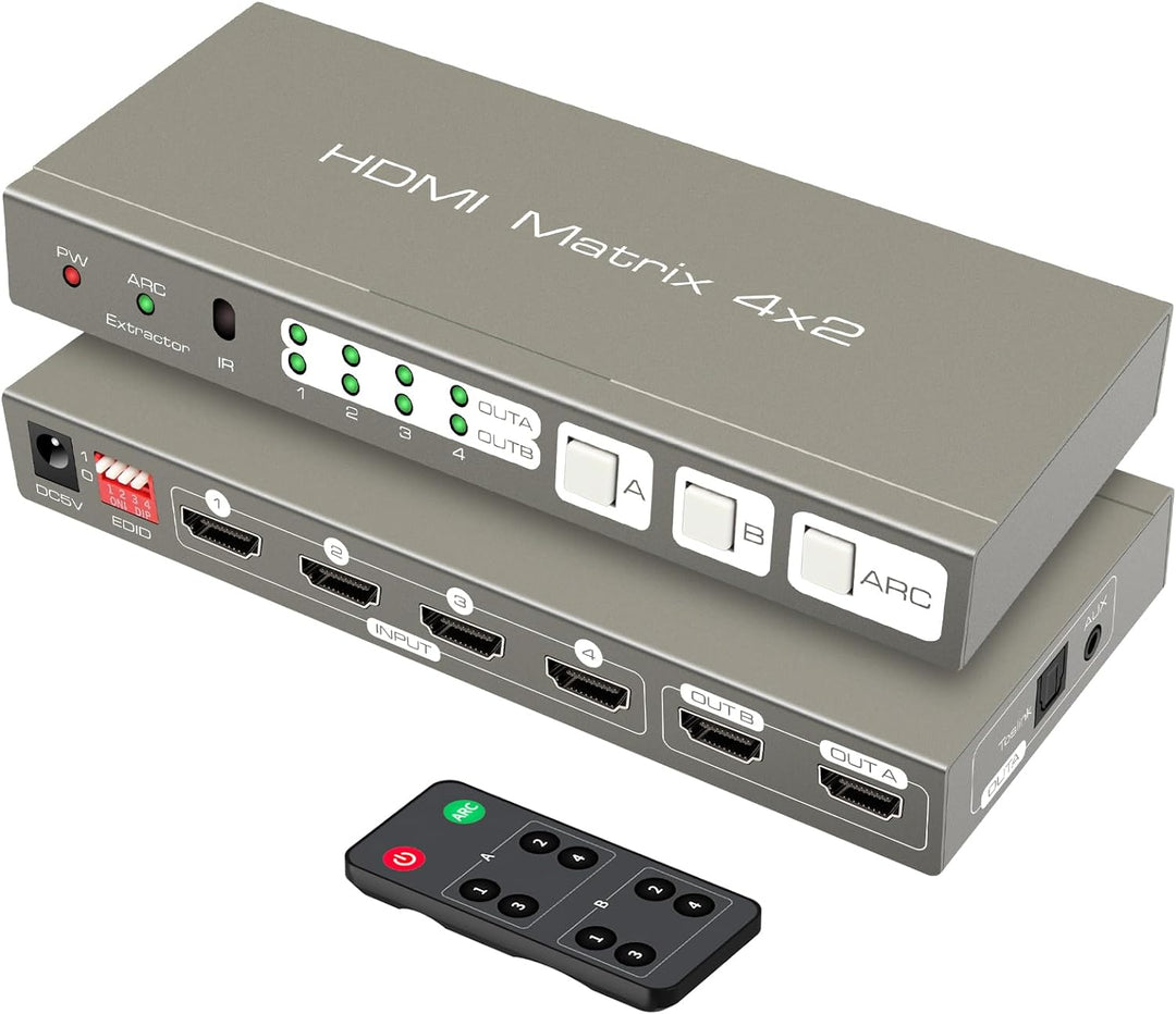VEDINDUST HDMI Matrix Switcher 4K @ 60Hz HDMI 2.0b Switch 4 in 2 Out Splitter with Optical and 3.5 m