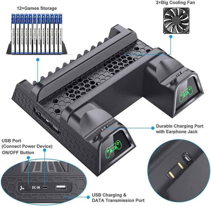 OIVO PS4 Lüfter, PS4 Kühler, PS4 Standfuss mit PS4 Controller Ladestation für Playstation 4/PS4 Pro/