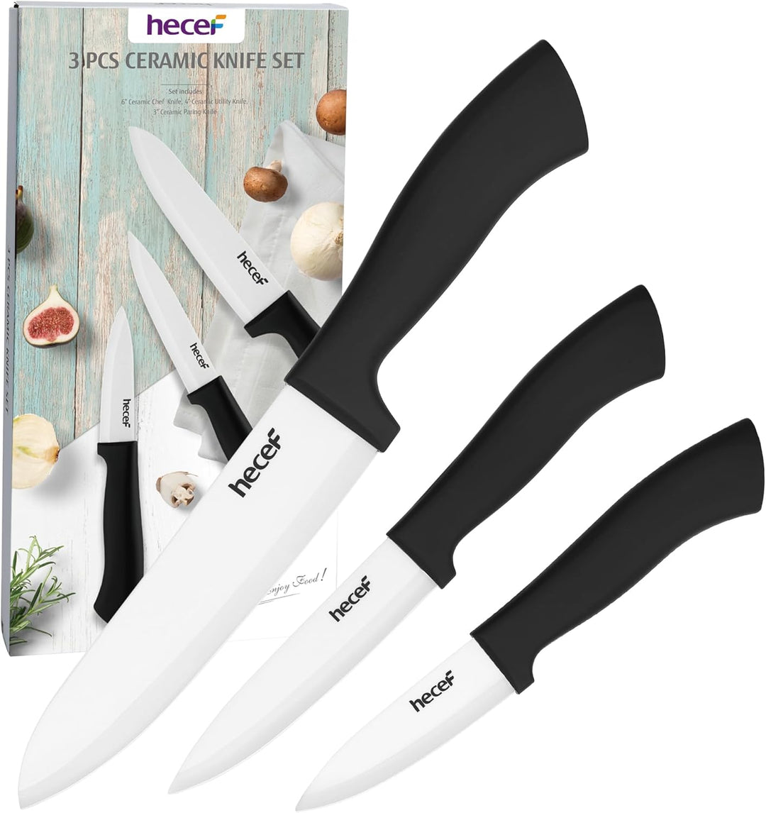 hecef Keramikmesser set 3-teilig mit Messer, Scharf Küchenmesser Set Nie Eingerostet, Keramik 6'' Ko