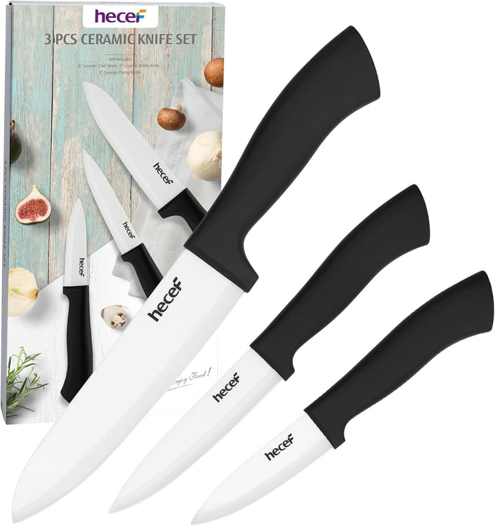 hecef Keramikmesser set 3-teilig mit Messer, Scharf Küchenmesser Set Nie Eingerostet, Keramik 6'' Ko